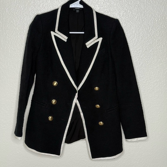 Express Black Blazer with Gold Buttons and White Trim XS - Picture 2 of 4